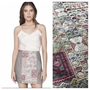 Johnny Was 4 love & liberty Gray Pink Silk Linen Embroidered Mini Skirt